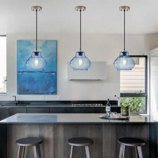 Modern Pendant Lights Kitchen Island, Pendant Light Fixtures With Seeded Glass Shade,Hanging Lights For Kitchen Island, Bathroom - Image 3