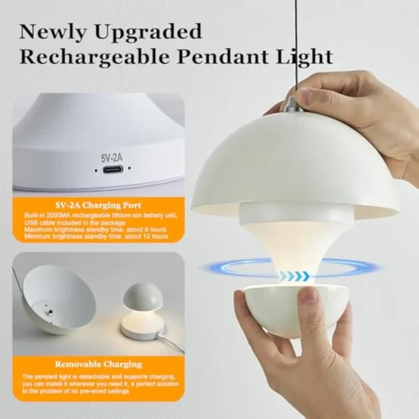 Pendant Lights Kitchen Island，Mid-Century Modern Rechargeable Pendant Light，Height Adjustable and Dimmable Battery Operated Pen - Image 3