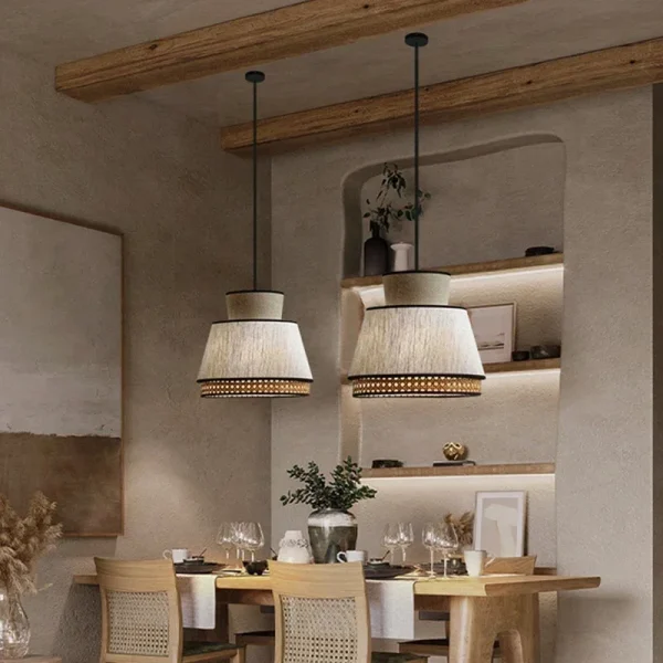 Classical Art Cloth Cover Pendant Lights Vintage Rattan Lamps Chandeliers for Living Room Decor Home Kitchen Hanging Chandelier - Image 5