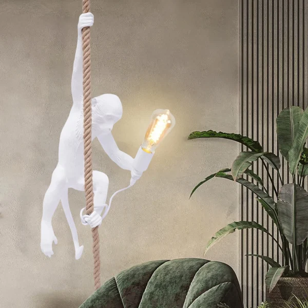 High-Quality Resin Monkey Pendant Light with Adjustable Hemp Rope, 40W Power for Soft, Cozy Lighting, Perfect for Home - Image 5