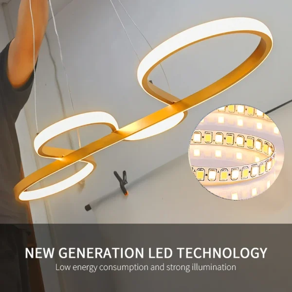 Modern Restaurant LED Chandelier With Dimmable Bold Dining Table, Living Room, Dining Room, Kitchen, Home Hanging Armature Light - Image 3