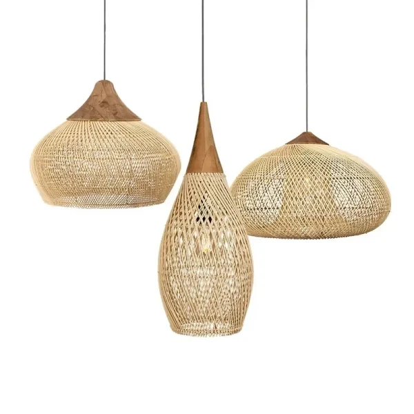 Hot Sales Black Handmade Woven Natural Rattan Pendant Lamp Kitchen Island Loft Bedroom Led Chandelier Indoor Decorative Lights - Image 3