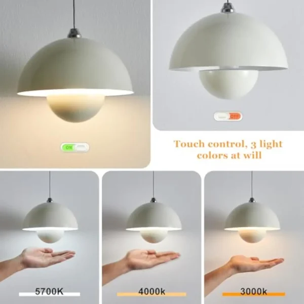 Pendant Lights Kitchen Island，Mid-Century Modern Rechargeable Pendant Light，Height Adjustable and Dimmable Battery Operated Pen - Image 2