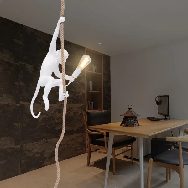 High-Quality Resin Monkey Pendant Light with Adjustable Hemp Rope, 40W Power for Soft, Cozy Lighting, Perfect for Home