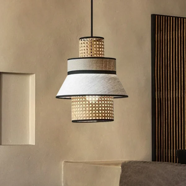 Classical Art Cloth Cover Pendant Lights Vintage Rattan Lamps Chandeliers for Living Room Decor Home Kitchen Hanging Chandelier