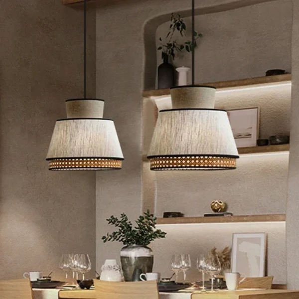 Classical Art Cloth Cover Pendant Lights Vintage Rattan Lamps Chandeliers for Living Room Decor Home Kitchen Hanging Chandelier - Image 3