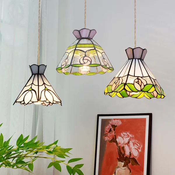 Color Tiffany Glass Pendant Light Industrial Loft Hanging Lamp Ceiling Chandelier Lighting Living Room Dining Kitchen Restaurant