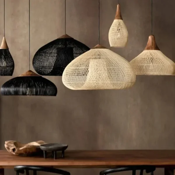 Hot Sales Black Handmade Woven Natural Rattan Pendant Lamp Kitchen Island Loft Bedroom Led Chandelier Indoor Decorative Lights - Image 2