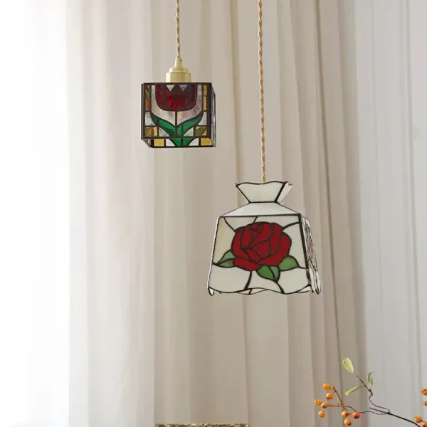 Color Tiffany Glass Pendant Light Industrial Loft Hanging Lamp Ceiling Chandelier Lighting Living Room Dining Kitchen Restaurant - Image 4