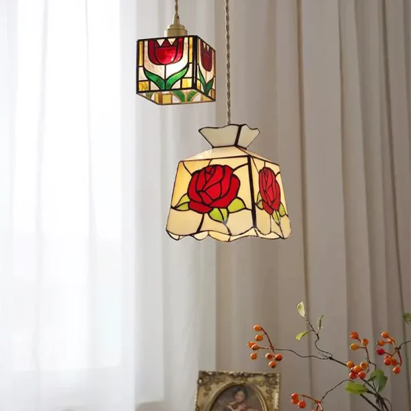 Color Tiffany Glass Pendant Light Industrial Loft Hanging Lamp Ceiling Chandelier Lighting Living Room Dining Kitchen Restaurant - Image 3
