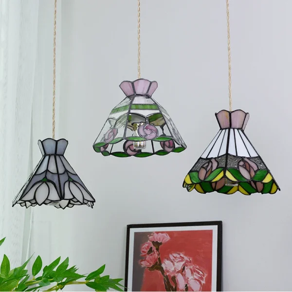 Color Tiffany Glass Pendant Light Industrial Loft Hanging Lamp Ceiling Chandelier Lighting Living Room Dining Kitchen Restaurant - Image 2