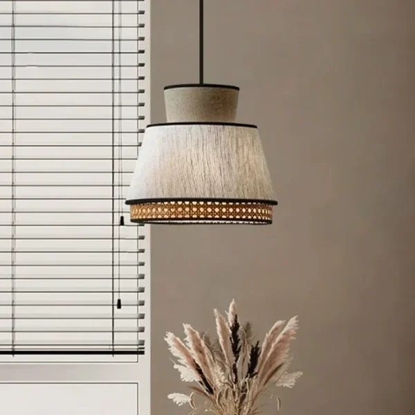 Classical Art Cloth Cover Pendant Lights Vintage Rattan Lamps Chandeliers for Living Room Decor Home Kitchen Hanging Chandelier - Image 4